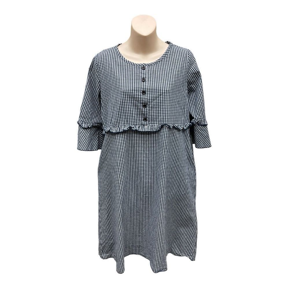 Hailey & Co Blue White Gingham Empire Waist Casual Dress Size L Pockets Cowgirl